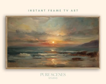 Ocean Sunset Coastal Samsung Frame TV Art, Textured Painting (Digital Download)