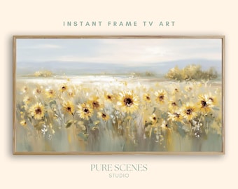Summer Sunflower Field Landscape Samsung Frame TV Art, Neutral Painting (Digital Download)