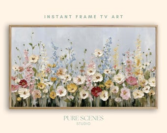 Colorful Wildflowers Floral Samsung Frame TV Art, Textured Painting (Digital Download)