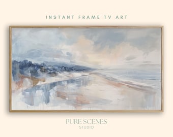 Beach Shoreline Abstract Coastal Samsung Frame TV Art, Pastel Painting (Digital Download)