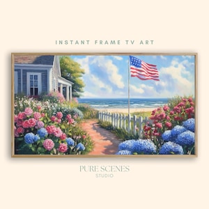Coastal 4th of July Flag TV Art for Samsung Frame TV Patriotic Beach Decor Vintage Summer Display Red White Blue Digital Download Art