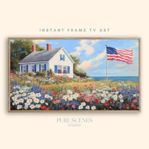 Independence Day Frame TV Art 4th of July Summer Coastal TV Art Vintage USA Oil Painting American Flag Tv Decor Patriotic Summer Art