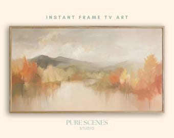 Autumn Mountain River Abstract Landscape Samsung Frame TV Art, Neutral Painting (Digital Download)