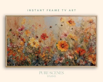 Fall Colorful Wildflowers Floral Samsung Frame TV Art, Textured Painting (Digital Download)