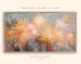 4th of July Fireworks Holiday Samsung Frame TV Art, Pastel Painting (Digital Download)