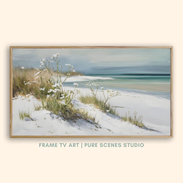 Coastal Wildflower TV Art Summer TV Art, Samsung Frame TV Art, Beach Tv Art Wildflower Tv Art, Coastal Decor Modern Sandy White Beach Tv Art