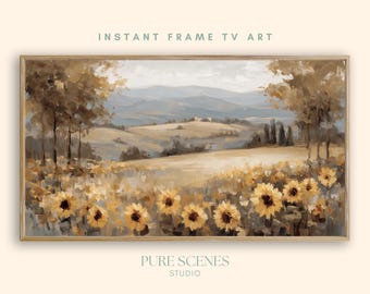Sunflowers Countryside Landscape Samsung Frame TV Art, Rustic Painting (Digital Download)