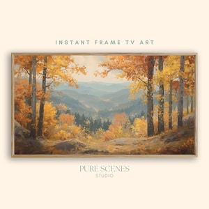 Fall Forest Landscape Frame TV Art, Rustic Mountain Painting (Digital Download)
