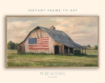 American Flag Mural on Barn 4th of July TV Art, Samsung Frame TV Art, USA Tv Art Memorial Day Tv Art, Patriotic Decor Independence Day Art