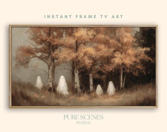 Halloween Ghosts Autumn Forest Holiday Samsung Frame TV Art, Rustic Painting (Digital Download)