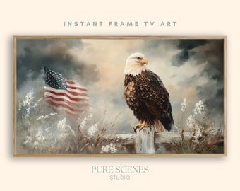 Memorial Day Bald Eagle Flag Holiday Samsung Frame TV Art, Moody Painting (Digital Download)