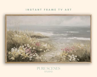 Wildflowers Coastal Dunes Samsung Frame TV Art, Neutral Painting (Digital Download)