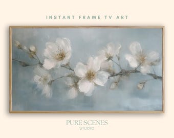 White Blossom Branch Floral Samsung Frame TV Art, Neutral Painting (Digital Download)