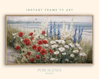 4th of July Wildflowers Coastal Holiday Samsung Frame TV Art, Vibrant Painting (Digital Download)
