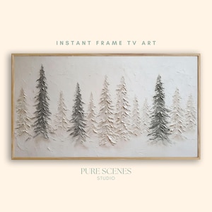 Winter Fir Trees Frame TV Art, Neutral Textured Painting (Digital Download)