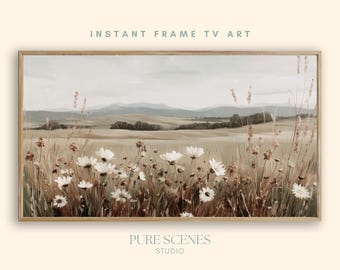 Fall Wildflower Field Landscape Samsung Frame TV Art, Neutral Painting (Digital Download)