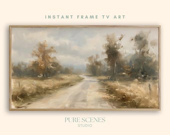 Autumn Country Road Landscape Samsung Frame TV Art, Neutral Painting (Digital Download)
