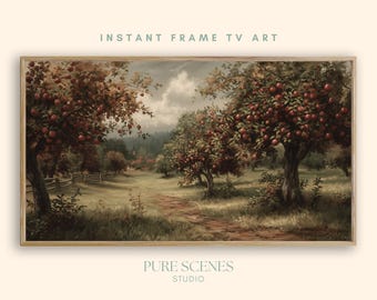Fall Apple Orchard Path Landscape Samsung Frame TV Art, Moody Painting (Digital Download)