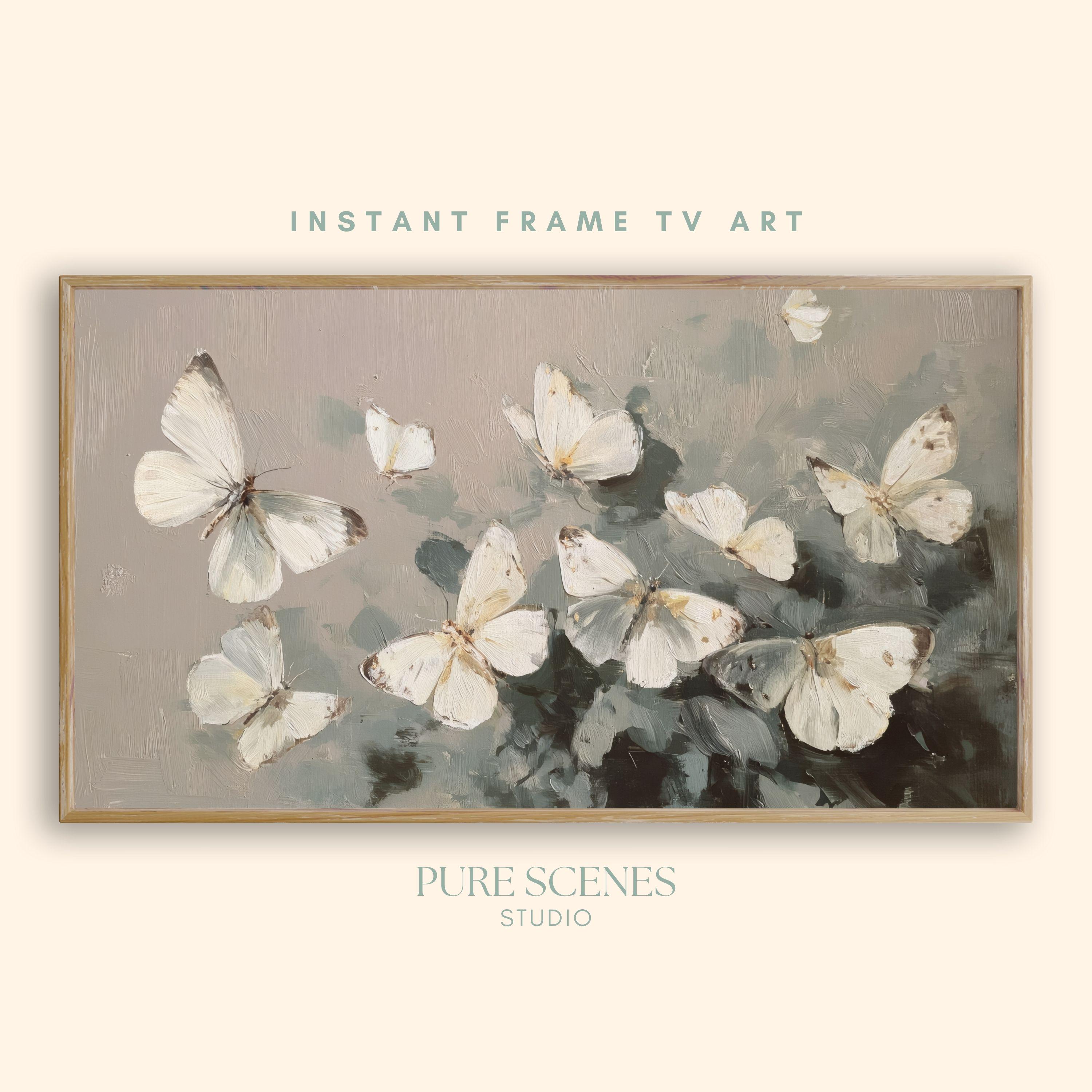 Neutral Butterflies Frame TV Art Vintage Style Impressionist Painting Summer Garden Display for Samsung TV Rustic Country Decor Download