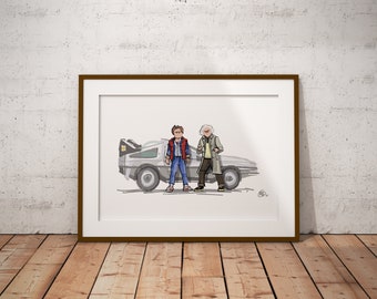 BACK to the FUTURE  I  Collectible Art Print  I  Movie Poster  I  Marty McFly & Doc Brown  I  Outatime  I  MH-illustrates