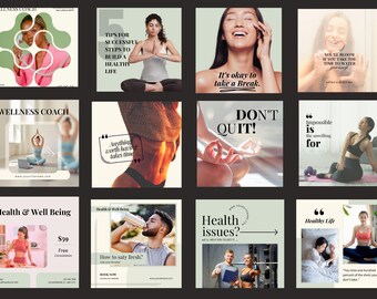 Instagram Templates for Health Coaches – wellness instagram posts, Stories & Reels | Editable Social Media bundle.