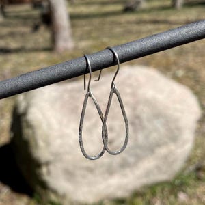 Hammered Silver Elegance: Unique Teardrop Statement Earrings in Sterling Silver