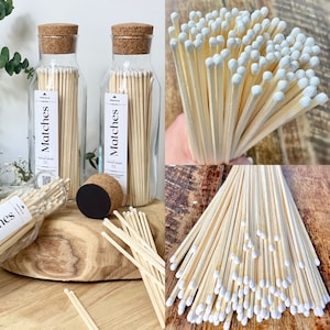 Wooden Matches in Glass Jarr, 20cm Long, Soft White Topped Matches