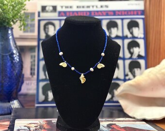 Pearl and Gold Shell Necklace- Navy Blue