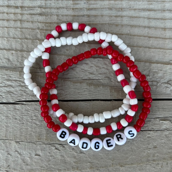 Wisconsin Football Bracelet | Football Bracelet | Badgers Football | Sports Team Bracelet | Beaded Bracelet | Wisconsin Badgers Jewelry