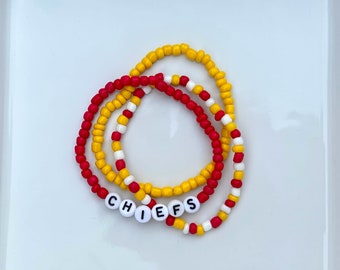Kansas City Chiefs Bracelet | Football Bracelet | Chiefs Football | Sports Team Bracelet | Beaded Bracelet | Custom Team Bracelet