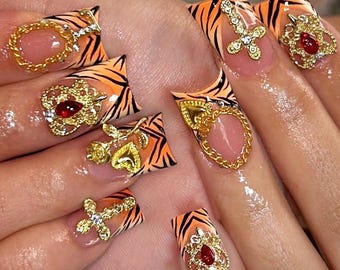 DUCK TIGER STRIPES / press on nails duck