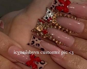 DUCK RED LEOPARD / press on nails duckies