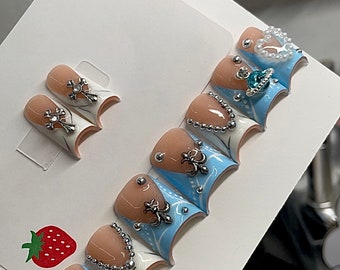DUCK PEARL HEARTS / press on nails duck