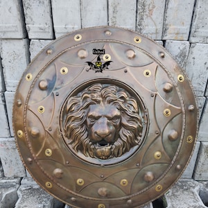 Medieval Lion Face Armor - Brown Antique Lion Shield - Fully Functional Lion Shield - Battle Ready Shield