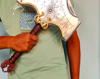 God of War Antique Etching Hammer | Fully Functional Chrome Silver Hammer | Solid Aluminum Warrior Hammer | Best Gift