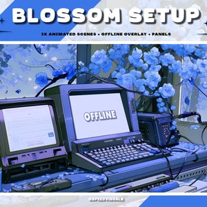Animated Blossom Setup Stream Pack / Cute Blue Overlay / Blue Panels / Panels and Overlays for Twitch