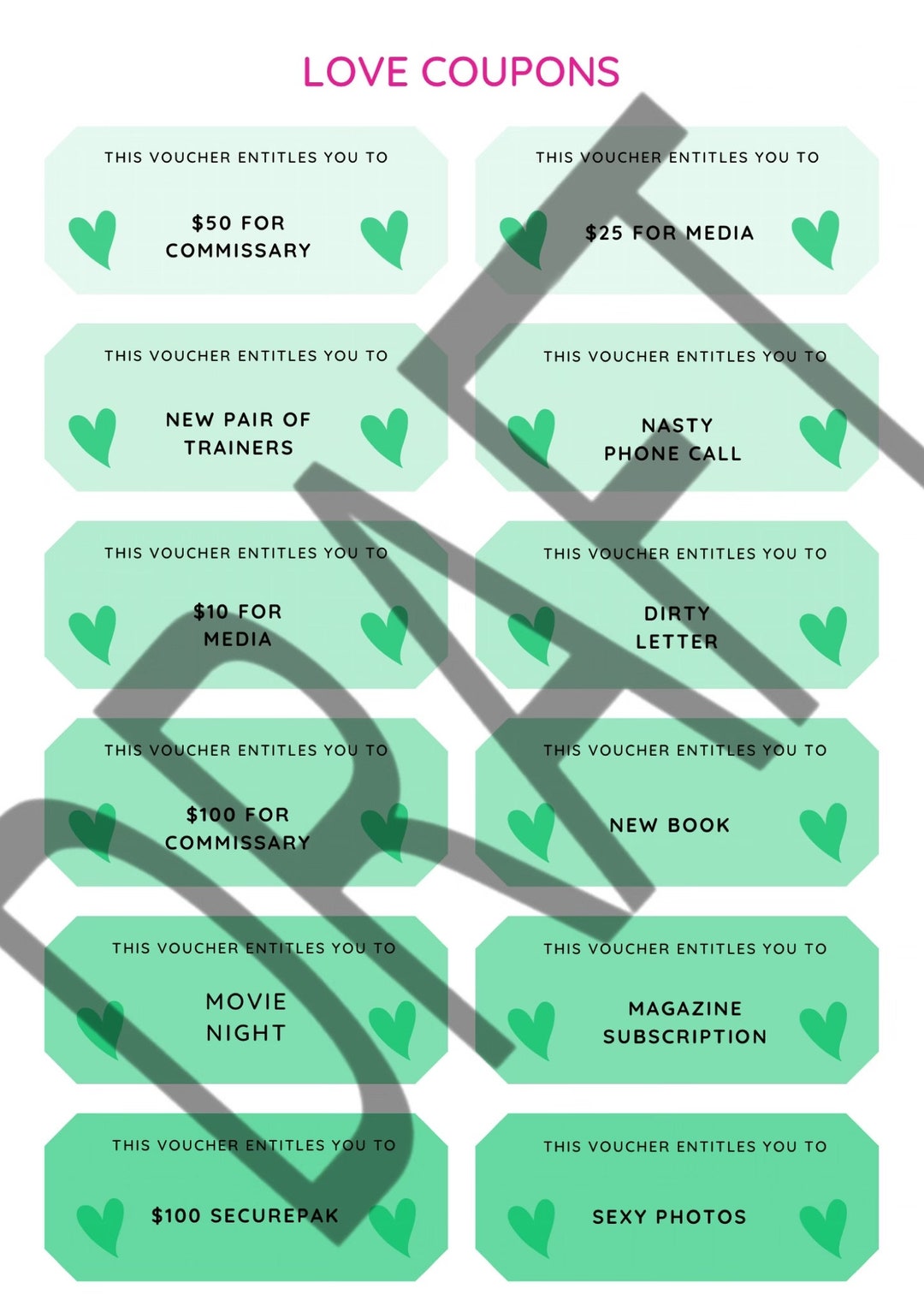 Digital Love Coupons Prison Wife Custom Love Couples Long Etsy