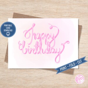 Afdrukbare verjaardagskaart roze digitale download verjaardagskaart cadeau roze gelukkige verjaardag lintkaart met envelopsjabloon