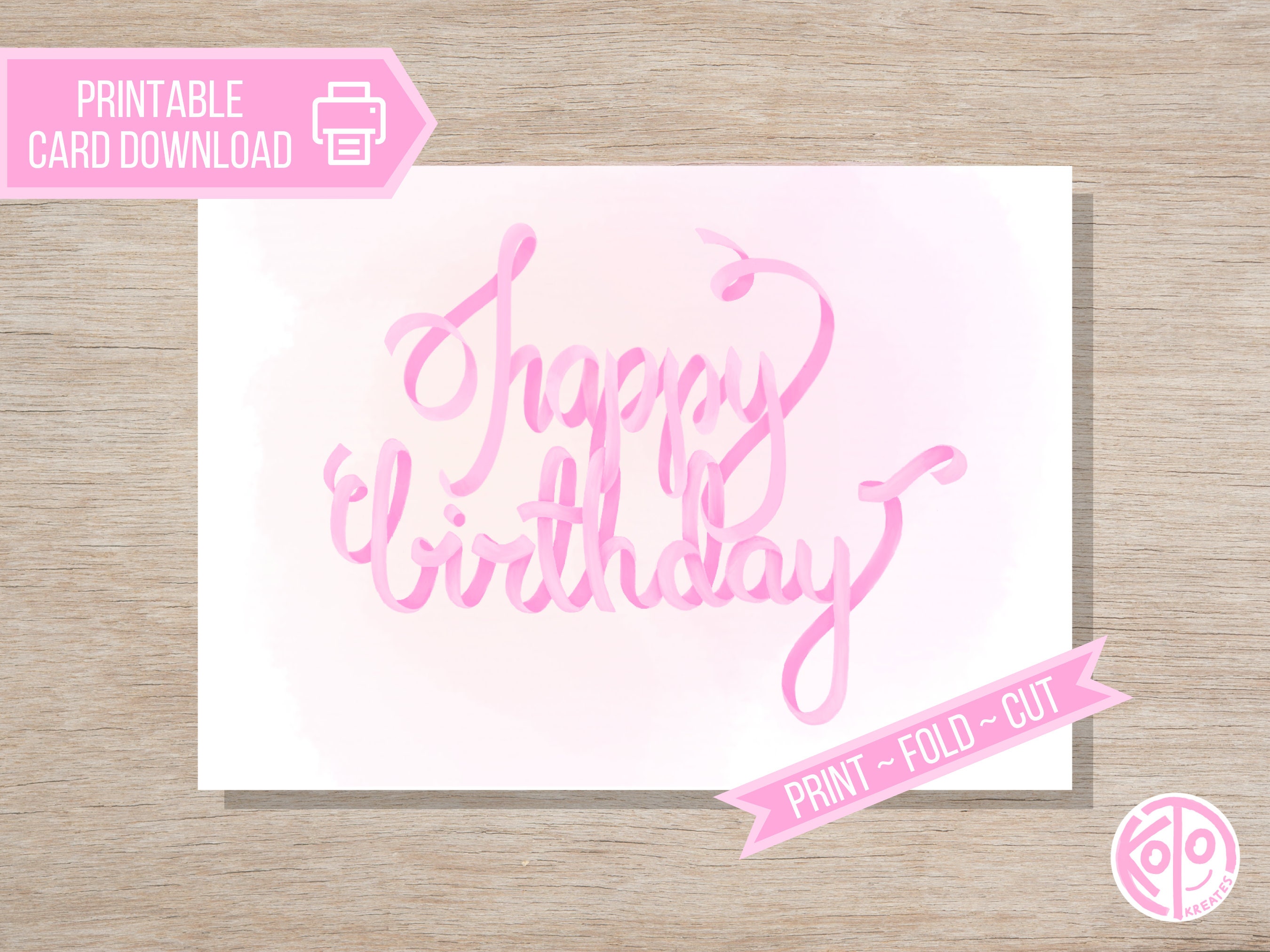 Printable Birthday Card Pink Digital Download Birthday Card - Etsy