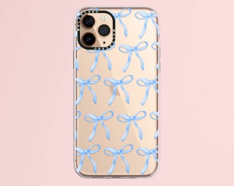 iPhone 15 pro max case for 14 13 12 11 Pro Max Plus Blue Cute Coquette Bow Clear Shockproof Samsung Cover Protective Birthday gift for her