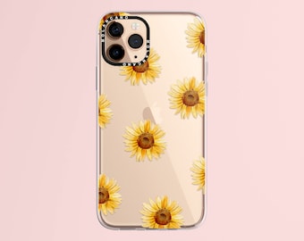 iPhone 15 pro max case for 14 13 12 11 Pro Max Plus Cute Sunflower Floral Art Clear Design Shockproof Cover Protective Birthday gift for her