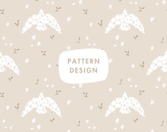 Seamless Pattern STOFFDESIGN digital bird seagull flowers children's fabrics / license included