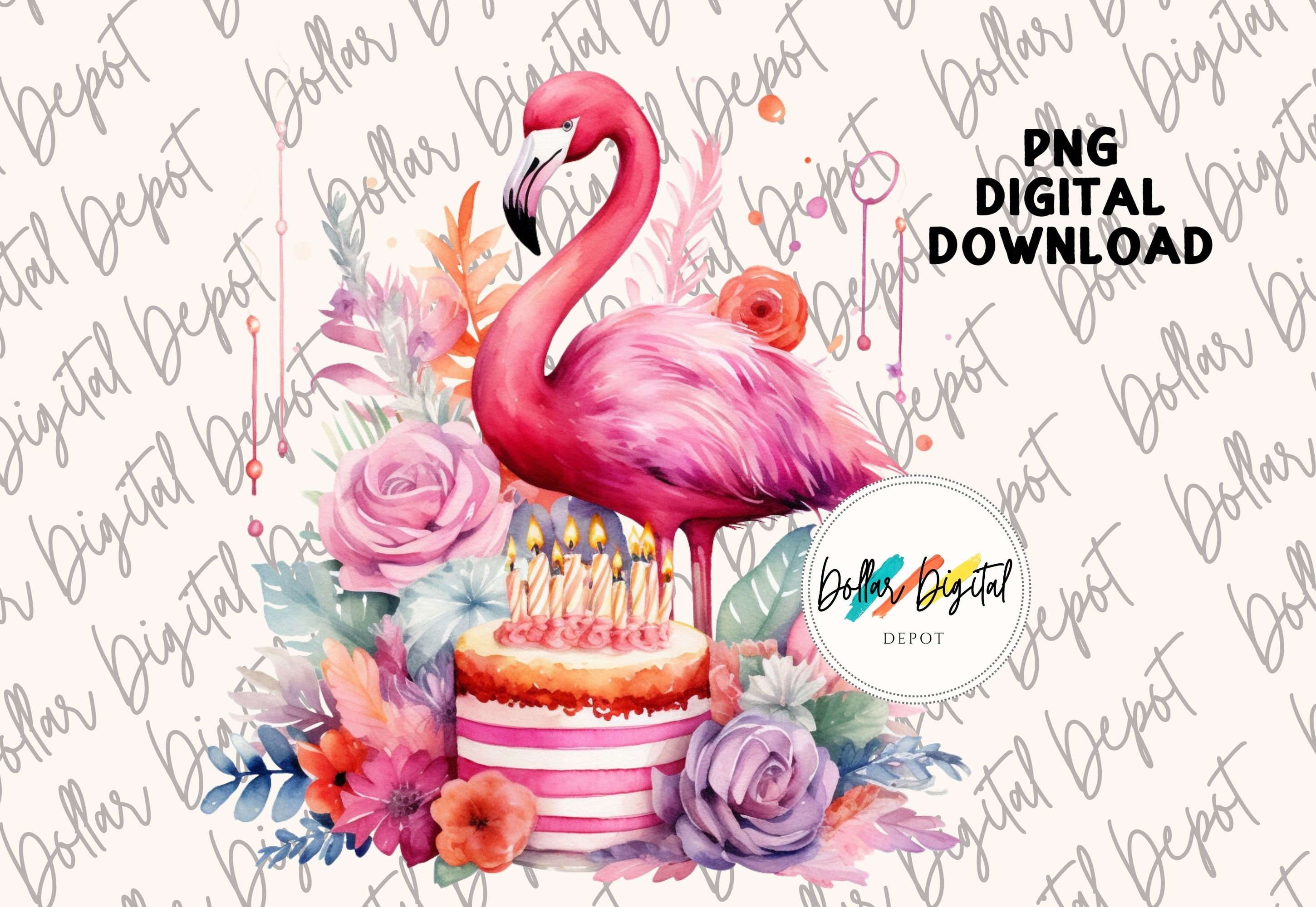 Pink Flamingo Birthday DIGITAL DOWNLOAD PNG, Happy Birthday Instant ...
