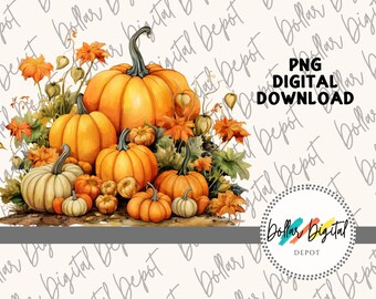 Autumn Harvest Pumpkin Patch DIGITAL DOWNLOAD PNG, Thanksgiving Instant Download, Printable Sublimation, Fall Clipart Gift, Halloween Art