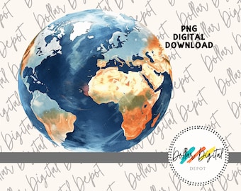 Planet Earth DIGITAL DOWNLOAD PNG, Globe Instant Download, World Printable Sublimation, Earth Clipart Gift