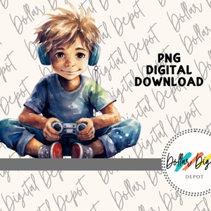 Gamer Boy DIGITAL DOWNLOAD PNG, Boy Gaming Mit Kopfhörer-Sofort-Download, Printable Sublimation, digitale Clipart Geschenk, Gamer Art