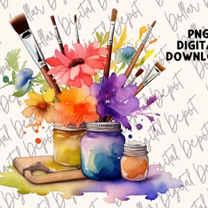Floral Künstler DIGITAL DOWNLOAD PNG, Maler Sofortiger Download, Printable Sublimation, Malerei Clipart Geschenk, Pinsel & Farbe