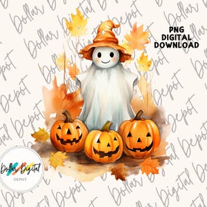 Citrouilles Jack O Lantern Halloween avec fantôme TÉLÉCHARGEMENT NUMÉRIQUE PNG, téléchargement immédiat de vacances, sublimation d&#39;art imprimable, cadeau de clipart