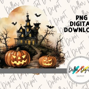 Halloween Haunted House With Jack O Lanterns Pumpkin DIGITAL DOWNLOAD PNG, Holiday Instant Download, Printable Art Sublimation, Clipart Gift