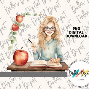Unterricht DIGITAL DOWNLOAD PNG, Schullehrer Sofortiger Download, druckbare Sublimation, Lehrer am Schreibtisch Clipart Geschenk